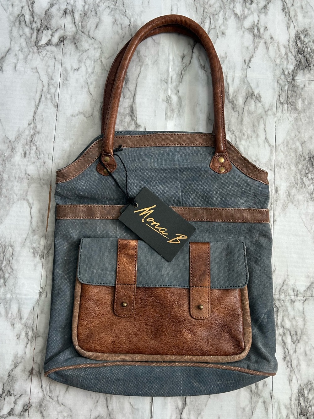 Mona B NWT Collins tote bag leather and cotton canvas shoulder bag